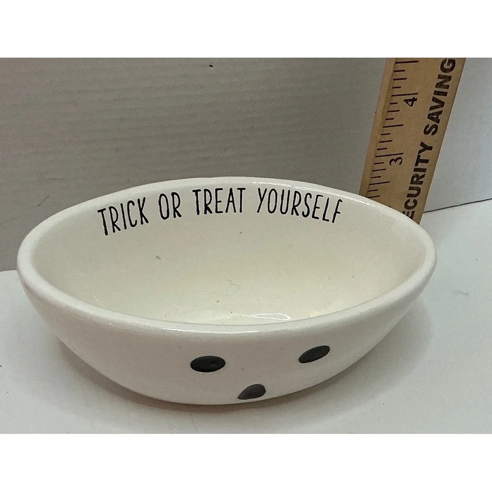 Mud Pie Ghost Candy Dish and Wooden Pumpkin Blocks Halloween Decor Set